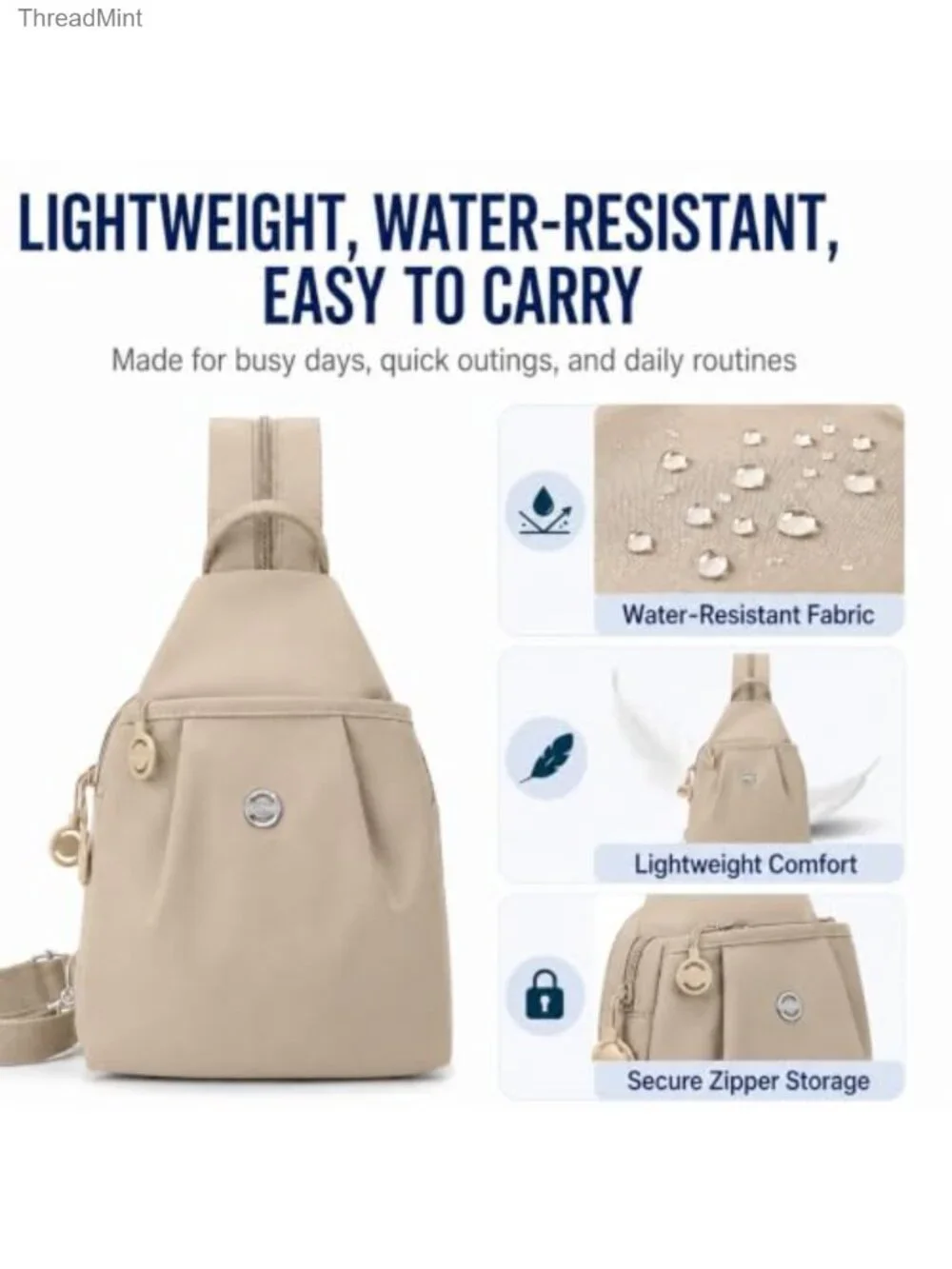 Women's Water-Resistant Sling Backpack Crossbody Chest Bag for Travel Work Gym